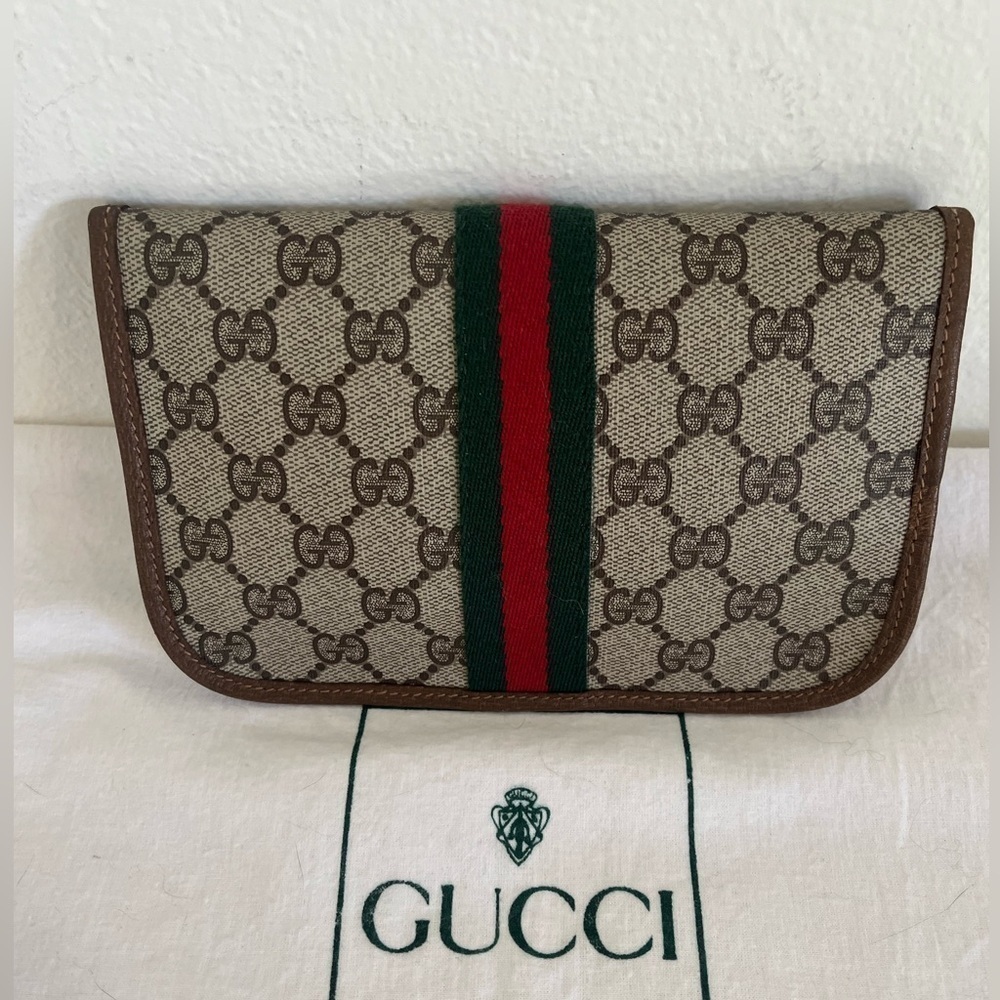 Vintage Gucci GG Supreme Sherry Line Clutch Italy Rare - Picture 4 of 15